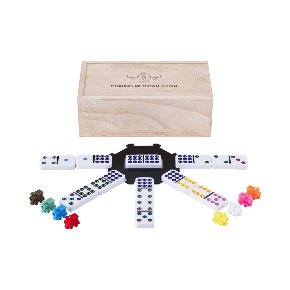 Stalo žaidimas domino Mexican Train Double 9, medinėje dėžutėje, 55 kauliukai
