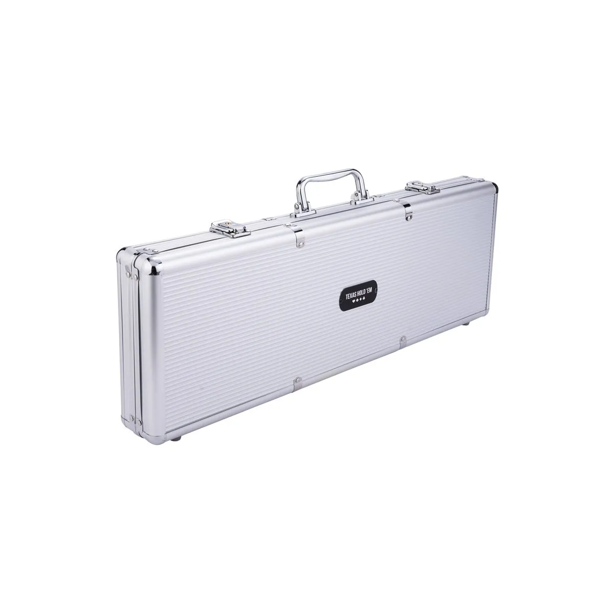 285a4a525b2552324d2e8f1ed4cd83c0c5f17b86 Pokerio rinkinys sidabrinės spalvos dėkle, be verčių, 500 žetonų 11.5g