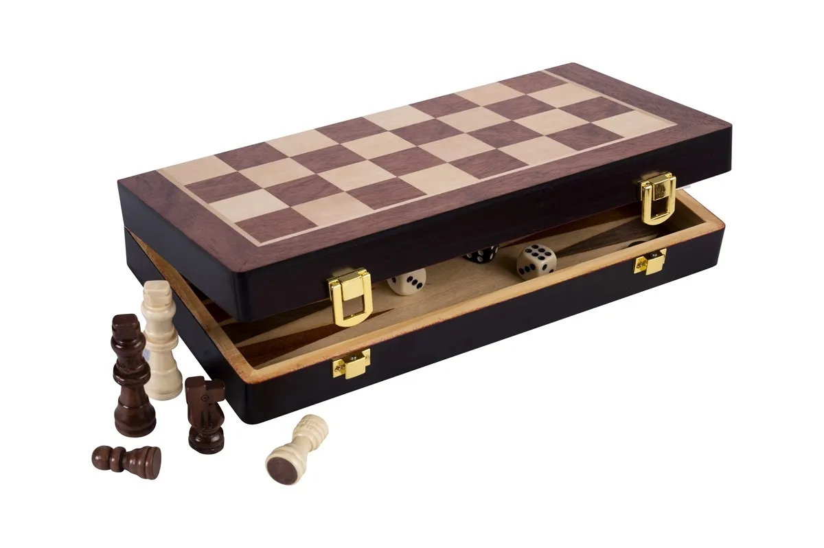 33942151836126ef06eeb8d82bdbd4373a0cc015 Šachmatų ir nardų rinkinys iš riešutmedžio ir uosio medienos, 30 x 30 x 2,75 cm