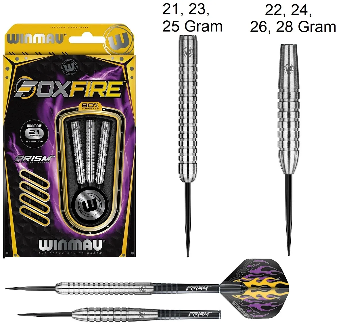 57_1 Smiginio strėlytės Winmau Foxfire 80% Steel Tip 22 g