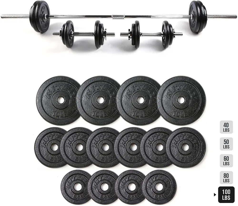 Surenkamo hantelio-štangos komplektas su 160cm grifu Prove 50kg (lagamine)