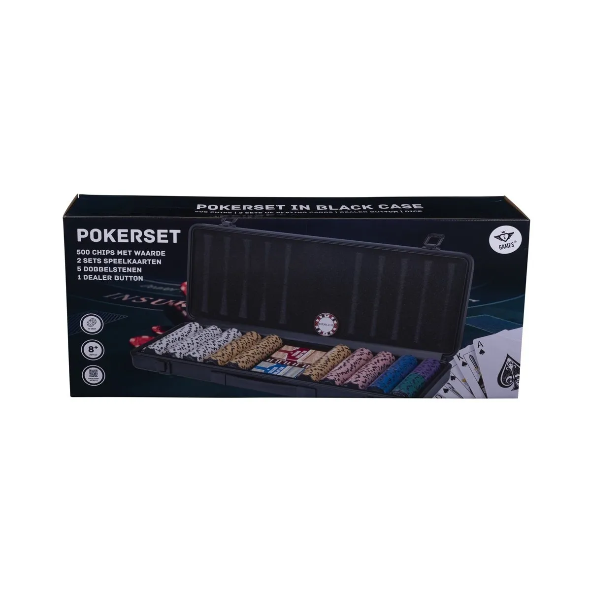 Pokerio rinkinys juodame dėkle 500 žetonų, 14g su vertėmis