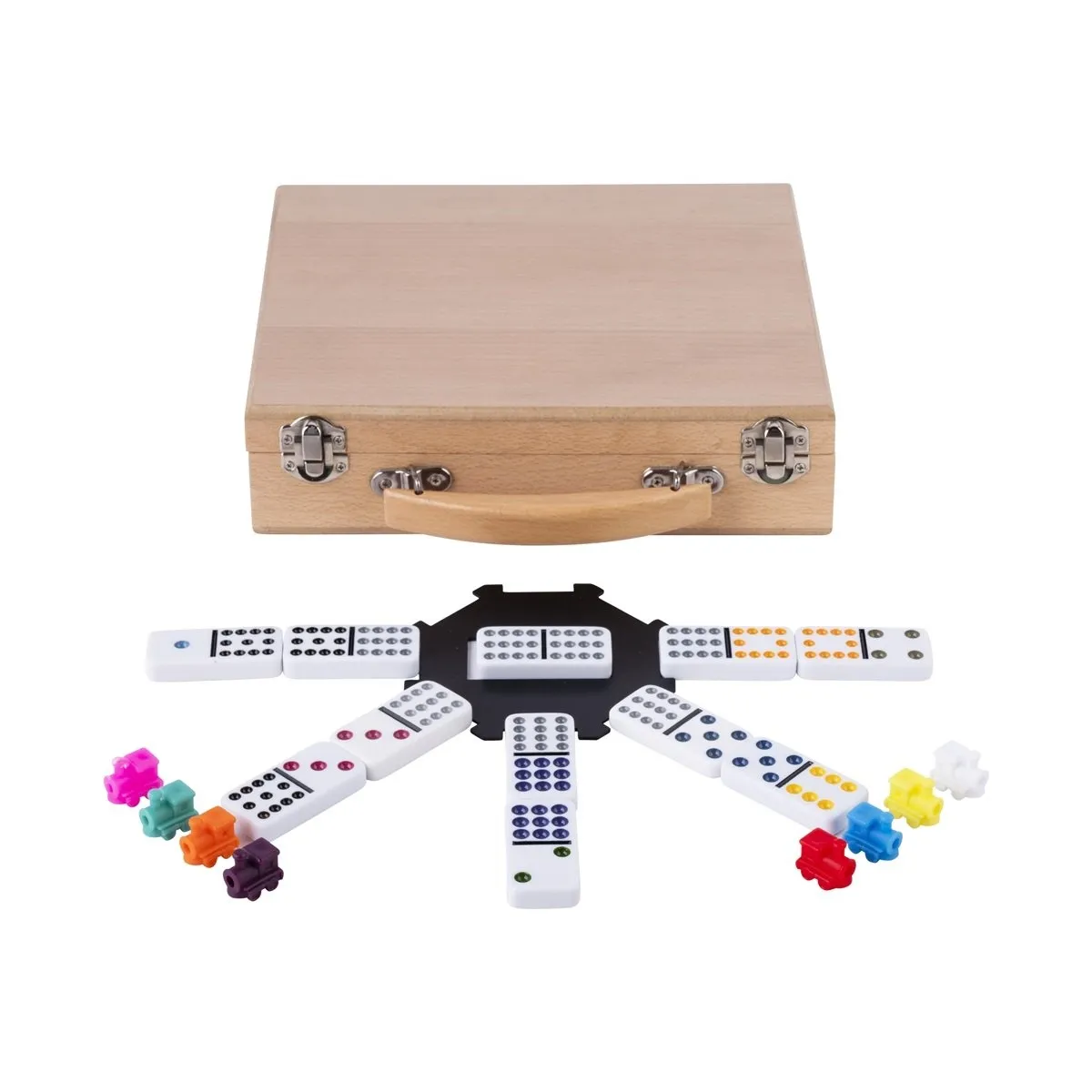 Stalo žaidimas domino Mexican Train Double 12, medinėje dėžutėje, 91 kauliukai