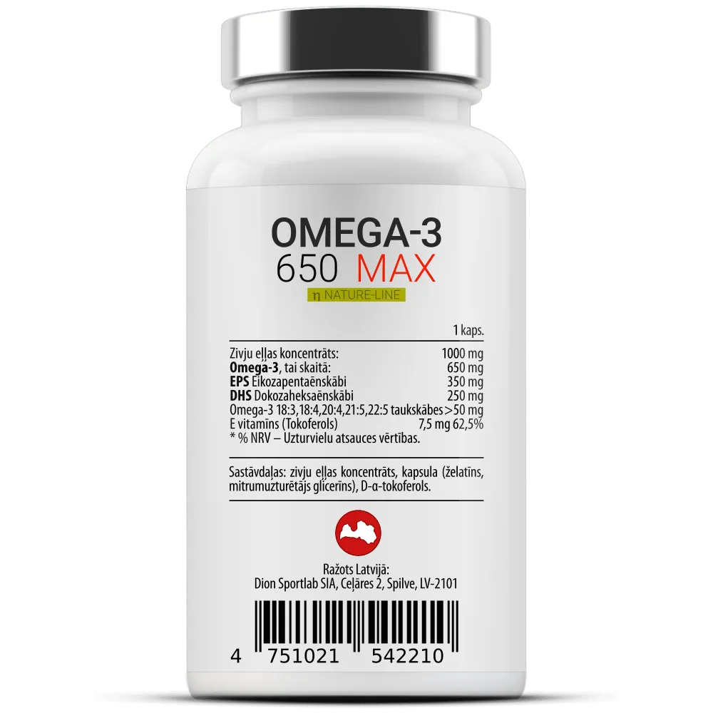 bbc79660146fc2ac10e4ef892df73861 OMEGA-3 650 MAX 120 kapsulės