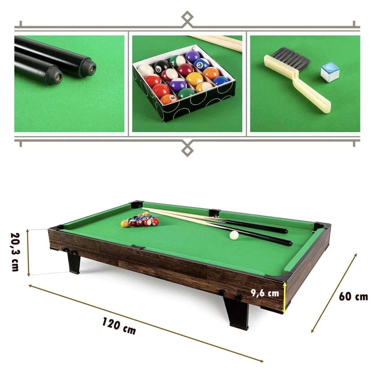 Pulo stalas Bilaro Pool Break (120x60cm) žalias audinys su komplektacija