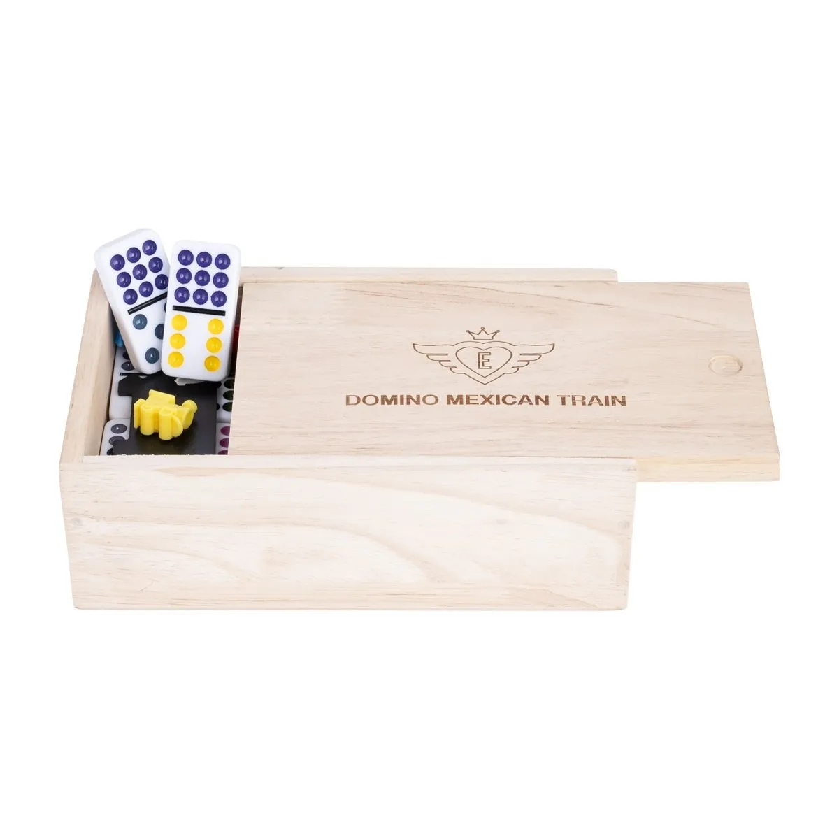 Stalo žaidimas domino Mexican Train Double 9, medinėje dėžutėje, 55 kauliukai