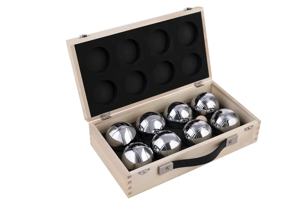 d6b1c37bba1d154a2f2e17c8190a495573dc3a17 Petankės rinkinys 8 rutuliai 720gr. medinėje dėžutėje