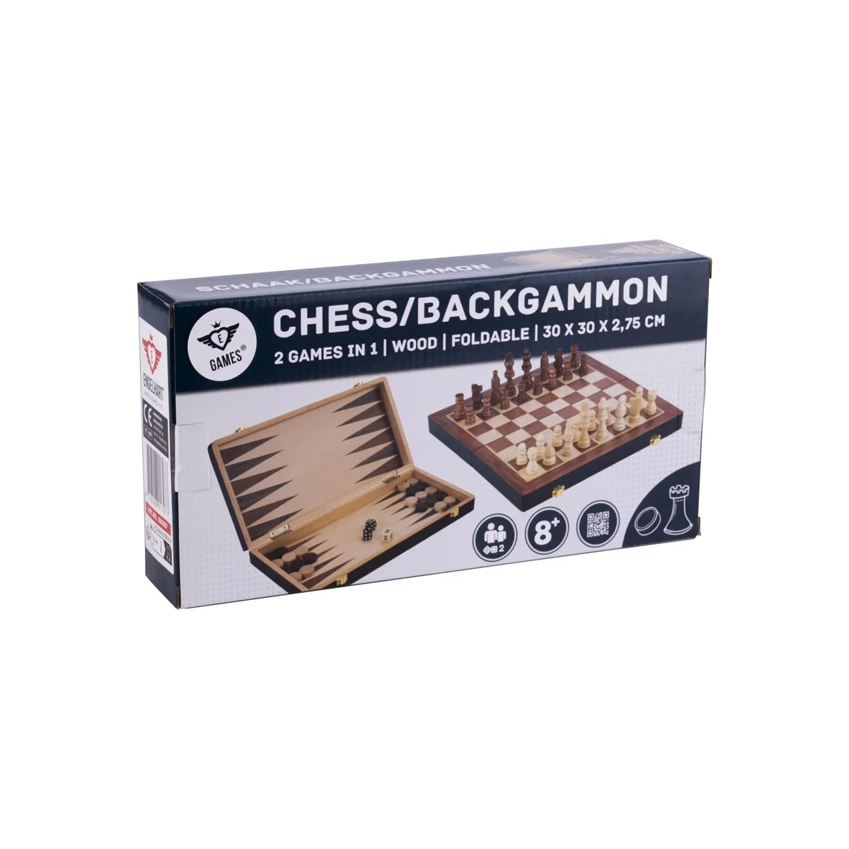 de47bec6e39eb2cc0d271aba4db2bdabdde791b0 Šachmatų ir nardų rinkinys iš riešutmedžio ir uosio medienos, 30 x 30 x 2,75 cm