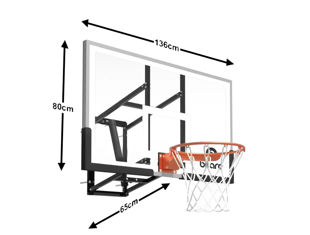 Krepšinio lenta Bilaro Montana Class X 136x80cm, 6mm grūdintas stiklas, su lanku ir tinkleliu