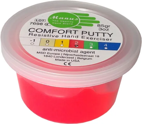 manus-comfort-putty-02-090104-manus-comfort-putty-85g-level-2-red_1_2 Ergoterapinė masė MVS Comfort Anti-bakterinė 57g-Raudona (Medium)