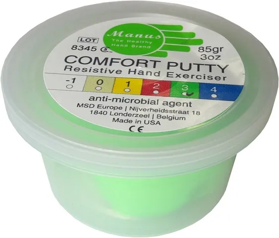 manus-comfort-putty-02-090105-manus-comfort-putty-85g-level-3-green_1 Ergoterapinė masė MVS Comfort Anti-bakterinė 85g-Žalia (Firm)