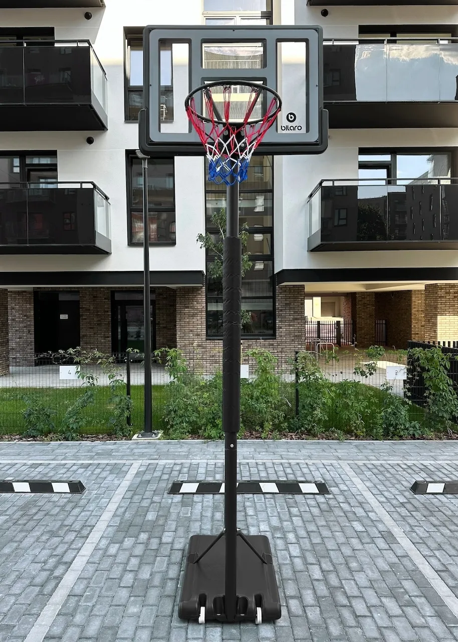 Mobilus krepšinio stovas Bilaro Madison 110x75cm + apsauga + kamuolys