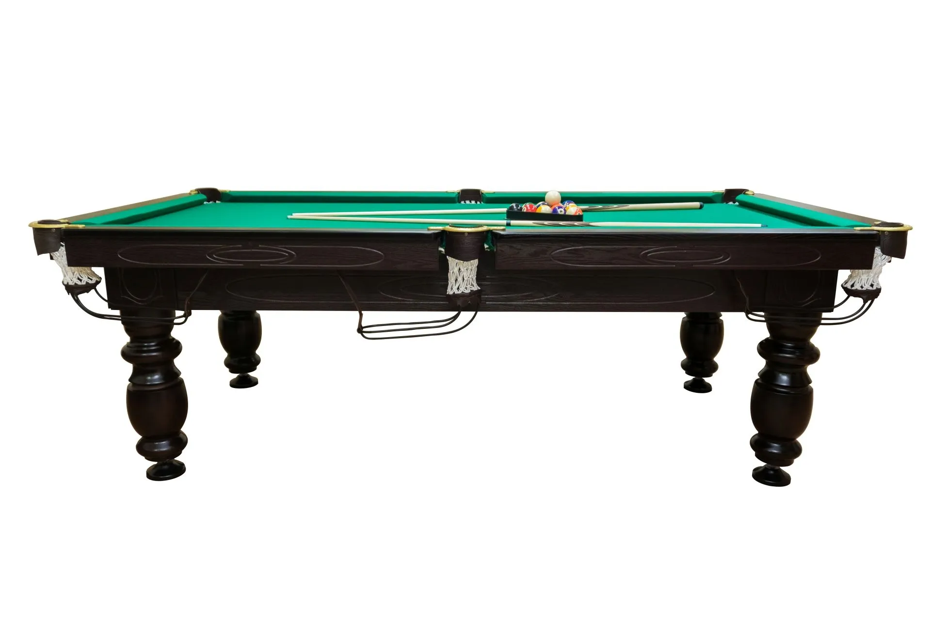 Pulo stalas Elegant 7' pėdų (230x130cm), akmens plokštė, žalias audinys, su komplektacija