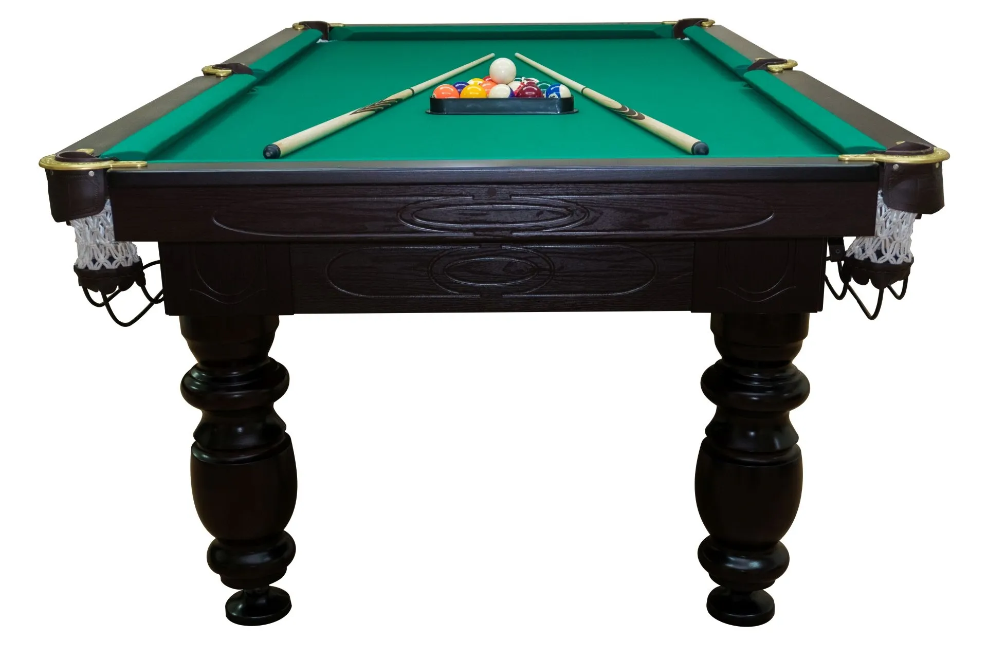 Pulo stalas Elegant 7' pėdų (230x130cm), akmens plokštė, žalias audinys, su komplektacija