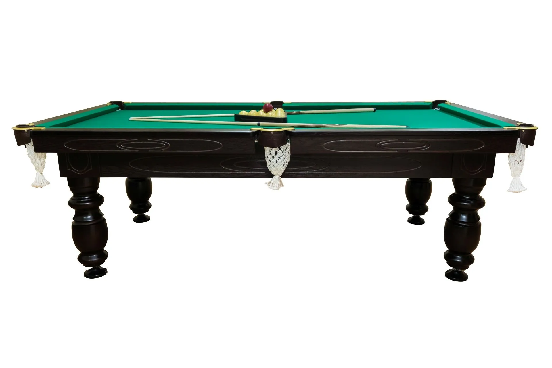 Rusiško biliardo stalas Elegant 7' pėdų (230x130cm) žalias audinys, su komplektacija