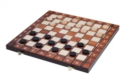 saskiu_ir_sachmatu_rinkinys Šaškės, šachmatai, nardai, 410x230x250mm, karalius 76mm