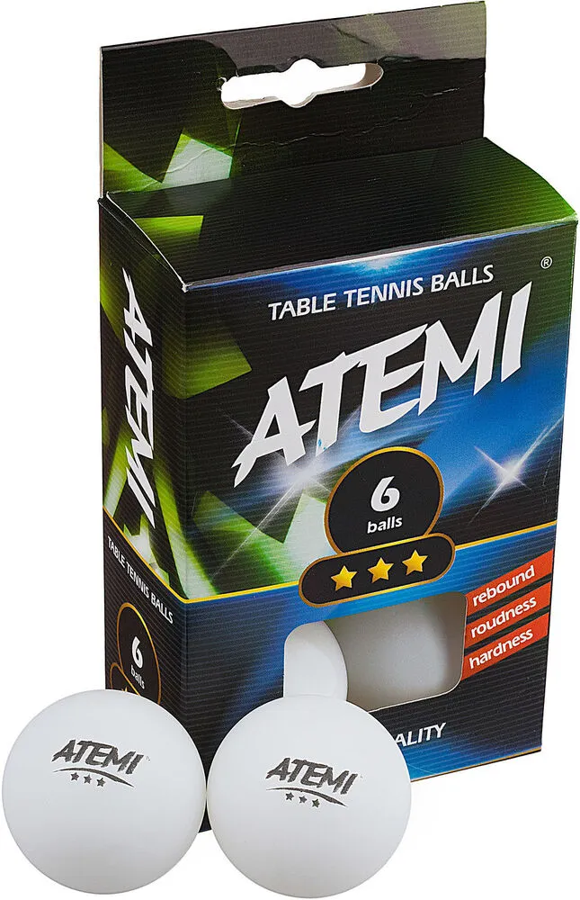 Stalo teniso kamuoliukai Atemi 3* 6vnt./pak. white
