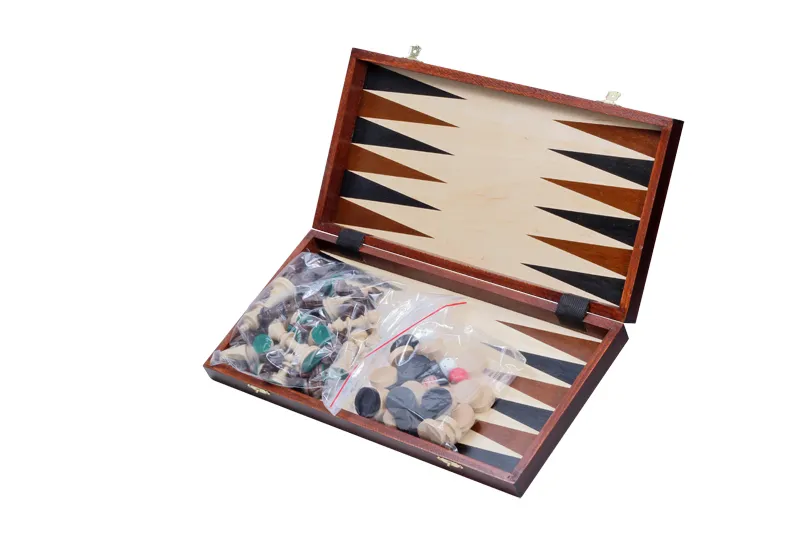 Šaškės, šachmatai, nardai (komplektas) 350x175x50mm, karalius 70mm